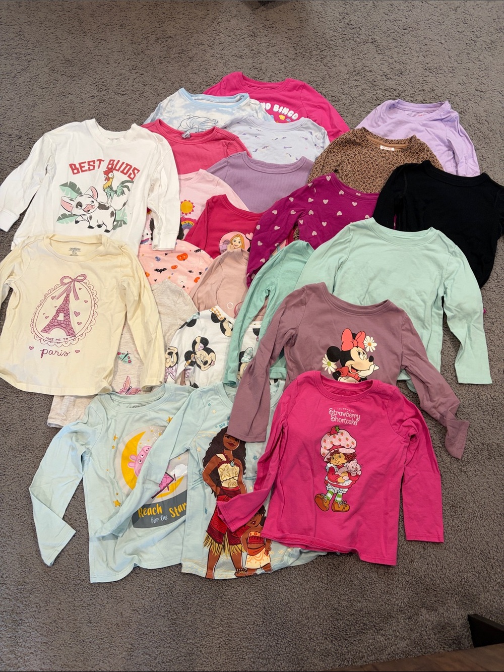 23 Girls Long Sleeve Character Tee Bundle - Pastel & Bright Mix